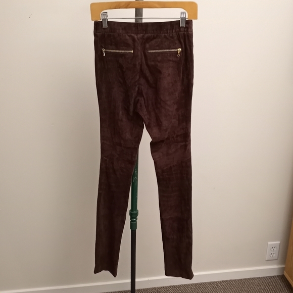 J BRAND Brown Lambskin Suede Pants w/Gold Zippers - Picture 2 of 5